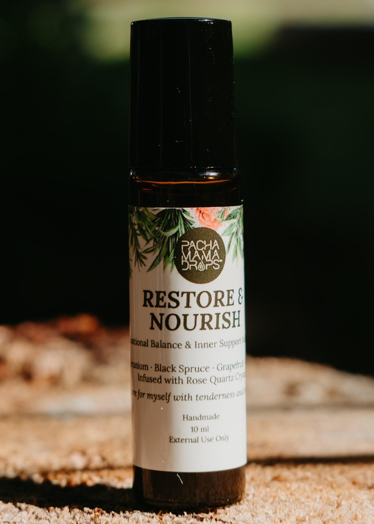 Restore and Nourish Roll-On  Emotional Healing Oil with Rose Quartz | Geranium, Grapefruit & Black Spruce | 10ml